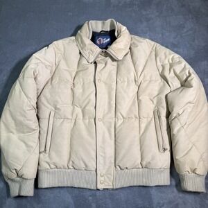 Vintage 1st Down Goose Down Puffer Jacket Cream Ribbed Bomber XL Insulated